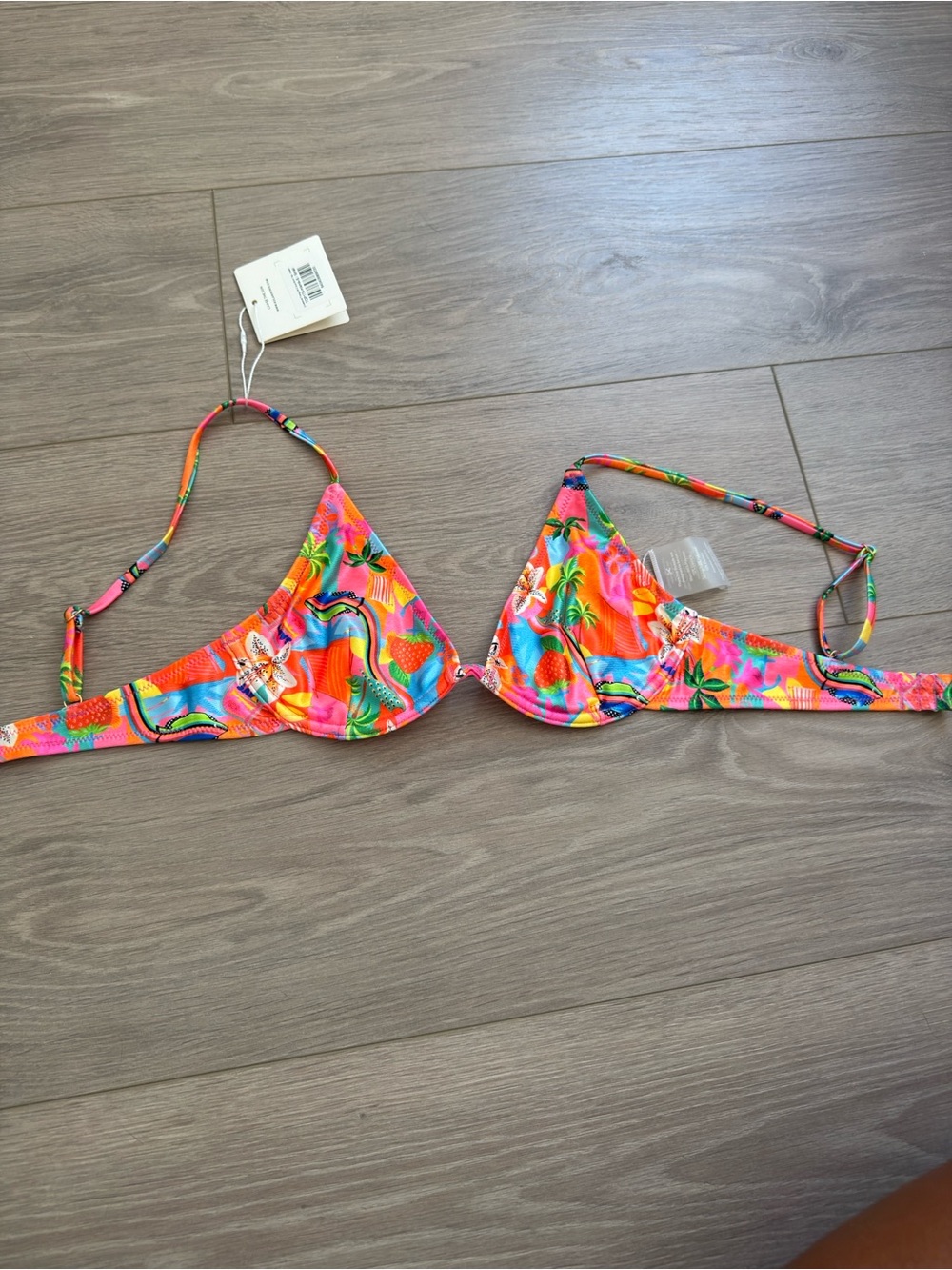 Kulani Kinis Neon Multi Tropical Print Bikini Top